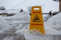 Attention danger of slipping on a yellow sign