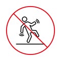 Attention Danger Wet Surface Pictogram. Warning Fall Risk. Caution Sign Slippery Floor Black Outline Icon. People Beware Royalty Free Stock Photo