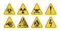 Attention dangerous yellow elements set. Warning signs. Royalty Free Stock Photo