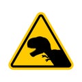 Attention dinosaur. Dangers of yellow road sign. Prehistoric predator Caution. Tyrannosaurus t-rex symbol