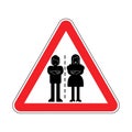 Attention Divorce family sign. Caution red road sign Scissors cut married couple. Concept of end of love relationships