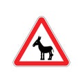 Attention donkey driving. on red triangle. Road sign att