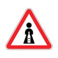 Attention Female alcoholisml. Red road sign. Caution Girl and alcohol bottle