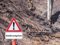 Attention forest fire danger sign Germany Royalty Free Stock Photo