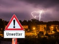 Attention German Unwetter shield sign Royalty Free Stock Photo