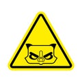 Attention Grumpy Cat. Caution Angry pet. Yellow triangle road sign