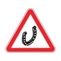 Attention Horseshoe. Caution Good luck symbol. Red triangle road sign