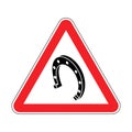 Attention horseshoe. Red triangular road sign. Caution horseshoe is symbol of happiness