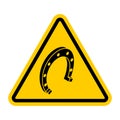 Attention horseshoe. Yellow triangular road sign. Caution horseshoe is symbol of happiness