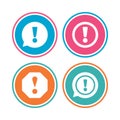 Attention icons. Exclamation speech bubble. Royalty Free Stock Photo