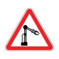 Attention Industrial robot. Caution Mechanical hand. Red road si