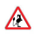 Attention Jerboa. Caution Steppe animal. Red triangle road sign