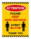 Attention Keep Safe Distance 6Feet Thank You Symbol, Vector Illustration, Isolated On White Background Label. EPS10