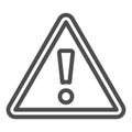 Attention line icon. Exclamation, hazard danger, warning in triangle symbol, outline style pictogram on white background