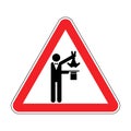 Attention Magic trick. Caution Magician Hat and hare. Red triangle road sign