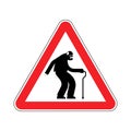 Attention pensioner. Warning red road sign. Caution Old man