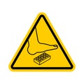 Attention Plastic construction Detail. Warning yellow road sign. Step onto the Constructor. Caution Forbidding Detail Plastic Royalty Free Stock Photo
