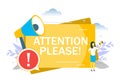 Attention please important announcement, vector flat illustration Royalty Free Stock Photo