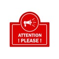 Attention please. Badge with megaphone icon. Flat vector illustration Royalty Free Stock Photo