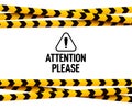 Attention please banner. Caution poster, danger important message. Dangerous information or safety content, yellow black Royalty Free Stock Photo
