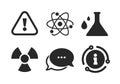 Attention radiation icons. Chemistry flask. Vector