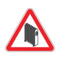 Attention Radiator heat . Warning red road sign. Caution Electric heating radiator