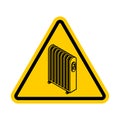 Attention Radiator heat . Warning yellow road sign. Caution Electric heating radiator