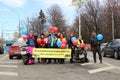 Attention on the road motorcyclist. inscription in Russian `mutual understanding on the roads` Royalty Free Stock Photo