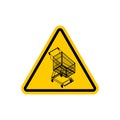 Attention shopping cart. Dangers of yellow road sign. supermarket trolley Caution