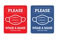 Attention sign collection , please wear a mask avoid covid-19 virus. warning or caution sign. Royalty Free Stock Photo