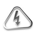 Attention Sign Danger - Silver Metallic High Voltage Icon - 3D Illustration - Isolated On White Background Royalty Free Stock Photo