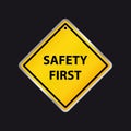 Attention Sign Safety First - Yellow Vector Icon Illustration - Isolated On Black Background Royalty Free Stock Photo