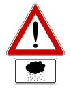 Attention sign with symbol of rain and snow