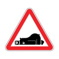 Attention Sleeping bear. Caution Grizzly is sleeping. Red triangle road sign