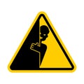 Attention Stalking. Warning yellow road sign. Caution man is watching and peeping