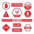 Attention stop signs. danger alerts traffic banners