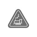 Attention train sign, railway traffic grey icon.