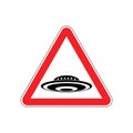 Attention UFO. Caution unknown flying objec. Red triangle road sign Royalty Free Stock Photo