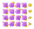 Attention, Vaccine report and Recovery data line icons. For web app, printing. App 3d buttons icons. Vector