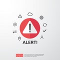 attention warning attacker alert sign with exclamation mark. beware alertness of internet danger symbol. shield line icon for VPN