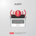 attention warning attacker alert sign with exclamation mark. beware alertness of internet danger symbol. shield line icon for VPN Royalty Free Stock Photo