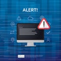 attention warning attacker alert sign with exclamation mark on computer monitor screen. beware alertness of internet danger symbol Royalty Free Stock Photo