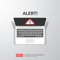 attention warning attacker alert sign with exclamation mark on computer monitor screen. beware alertness of internet danger symbol Royalty Free Stock Photo