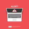 attention warning attacker alert sign with exclamation mark on computer monitor screen. beware alertness of internet danger symbol Royalty Free Stock Photo