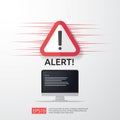 attention warning attacker alert sign with exclamation mark on computer monitor screen. beware alertness of internet danger symbol Royalty Free Stock Photo