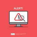 attention warning attacker alert sign with exclamation mark on computer monitor screen. beware alertness of internet danger symbol Royalty Free Stock Photo