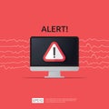 attention warning attacker alert sign with exclamation mark on computer monitor screen. beware alertness of internet danger symbol Royalty Free Stock Photo