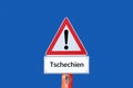 Attention warning sign Czech Republic on blue background