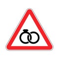 Attention Wedding sign. Caution Two rings Wedding symbol