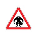 Attention Werewolf. Caution werwolf Monster. Red triangle road sign